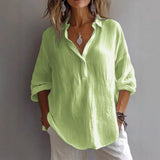 Fongt New Solid Color Leisure Loose Size V Collar Long Sleeve Top Shirt Woman