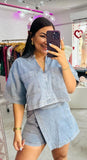 Fongt Casual Jeans Set Women's Summer Loose Skinny POLO Short Sleeve Shirts Irregular Dresses
