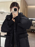 High-End Long Down Jacket Female 2024 Winter New Korean Version Fashion Thickened Large Pocket Over The Knee Warm Coat Large Size-Outfit