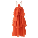 Fongt Women's Summer New French Fashion Temperament Three-Dimensional Flower Cascade Decorative Sling Dress