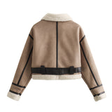 New Belt Trimmed With Fur Integrated Short Jacket Jacket-Outfit