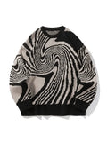 Men's Crew Neck Geometric Jacquard Knit Sweater-Outfit