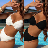 Fongt Single Swimsuit 2024 Solid Color Sexy Bikini Ladies Split Swimsuit Ribbon Tobikini D533R-Outfit