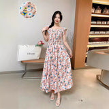 Wind First Love Sweet Broken Flower Halter Skirt Summer High Waist Thin Printed A Dress Elegant Long Dress Woman-Outfit