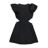 Black Dress For Women Designed O-Neck Sleeveless High Waist Ruffle Hollow Out Patchwork Diamond Mini Prom Dress Female