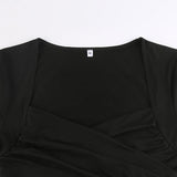 Criss Cross Ruched V Neck Tee-Outfit