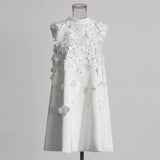 French Small Fragrant Pure Color Sleeveless A-Shaped Dress 2025 New Collar Bow Nail Bead Design Short