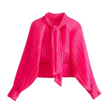 New Bow Bow Pleated Solid Color Fashion Shirt 7969225 712-Outfit