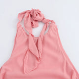 Fongt Women's Explosive Pink Beads Sexy Bare Back Hanging Neck Sleeveless Dress