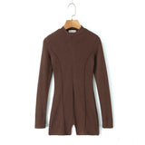 Spring Style Knitted Slim Zipper Long-Sleeved Solid Color Jumpsuit-Outfit