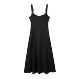 New Solid Color Shoulder Straps Long Sling Dress 3314354-Outfit