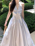 Fongt Spring And Summer New Temperament Thin Design Small Fish Bone Bundle Hanging Neck V-Neck Dress Fish Bone Boobs