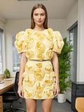 French Famous Style Suit 2025 New Three-Dimensional Flower Bubble Sleeve Top Stylish High-Waist Short Skirt