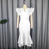 Fongt Lotus Leaves Folded Short-Sleeved Dress Banquet Temperament High-Waisted Fishtail Dress Dresses