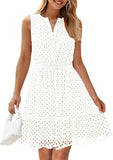 Fongt Women's Summer Sleeveless Dress V Collar Hollow Pores High Waist A Skirt Swing Short Party Dress