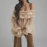 Fongt Sweet Wind Shirt Woman 2025 Spring New Collar Wood Ear Splicing Tie Design Long-Sleeved