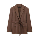 Fongt Women's INS Burst Fashion With Belt Loose Casual Suit Jacket + Trousers Set