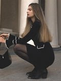 Fongt Temperament Long-Sleeved Knitwear Women's New Short French Pit Tight-Knit Dress In Spring