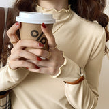 Half-High Collar Bottomed Shirt Women Wear A New White Long-Sleeved T-Shirt With Western Style Agaric