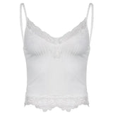 Dark Mall Gothic Basic Bodycon Women Camis Grunge Punk Black Casual Lace Trim Crop Tops Ribbed Backless Alt Clothes