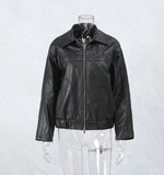 Fongt Women's Explosive Bow Zip Leather Jacket Jacket Casual