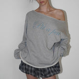 Off The Shoulder Graphic Sweatshirt-Outfit