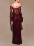 Fongt Women's Perspective Evening Dress Dress Sexy Long-Term Repair Shoulder Woman 8108