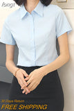 Woman Blouses 2023 V-neck Short Sleeve Solid Work Shirts Tops Pretty and Cheap Women's Blouse OL White Female