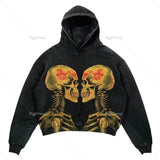 Fall Skull Print Street Hip Hop Retro Oversized Hoodie Fashion Cotton Loose Gothic Sweatshirt Men and Women Tops hoodie-Outfit