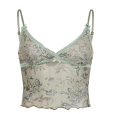 New Summer Women's Auricularia Auricula Slim And Color Retro Printed Lace Halter Vest-Outfit