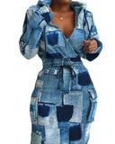 E-Commerce Independent Station Women's Printed Waist Pocket Dress Stock-Outfit