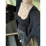 Fongt Autumn Korean Lazy Wind Wearing Black Long-Sleeved Knitted Open Shirt 2025 Spring And Autumn New Sling Slings