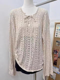Large Size Spring And Summer Costume Feel Hollowed-Out Long-Sleeved Sweater Fat Mm Loose Sunscreen Blouse Blouse-Outfit