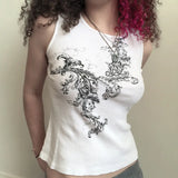 Embroidery Grunge Print Street Tank Top-Outfit