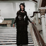 Dark Wind New Horn Sleeve Collar Lace Splicing Open Shoulder Temperament Leisure All Kinds Of Jackets-Outfit