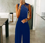 Size 4XL 5XL Women Elegant Sleeveless Partywear Jumpsuits Formal Party Romper Studded Wide-leg Jumpsuit Overalls