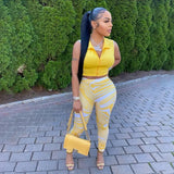 Piece Set Women Sporty Sleeveless Crop Top+Skinny Print Leggings Matching Outfit Female Concise Cool