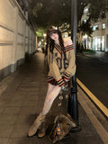 Brown V-neck Letter Print Oversize Sweater-Outfit