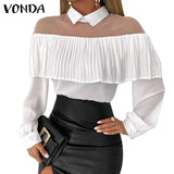 Patchwork Tops Autumn Women Tops Casual Long Sleeve Blouse 2020 VONDA OL Office Shirts Bohemian Tops Blusas