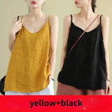 Women's Tank Top Loose Cotton Linen Spaghetti Strap Camis Solid V Neck Casual Fashion Black Summer Tops Vintage
