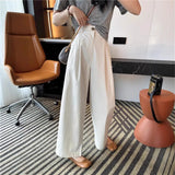 Fongt High-Rise Water Wash Cotton Casual Suit Pants Women's Summer Thin Loose Straight Broad Leg Pants Feel Nine-Point Pants