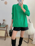 Winter New Semi-High Collar Lazy Wind Sweater Women's Pullover Korean Version Casual Loose Knitted Bottomed Sweater With Long Sleeves-Outfit