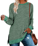 / Winter 2023 New Round Collar Color Open Fork Top Loose Head T-Shirt And Long Sleeves-Outfit