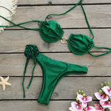 Multi-Color Solid-Colored Breast-Plate Three-Point Low-Rise Bikini Sexy 2025 New Split Swimsuit