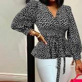 Deep V-Neck Leopard Print Belted Fashion