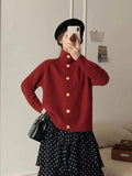 Orange Buckle Vertical Collar Cardigan Autumn And Winter Korean Style Lazy Wind High-Grade Temperament Soft Waxy Sweater Girl-Outfit