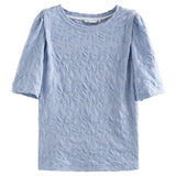 O-Neck Short Slevee Women T-Shirts Solid 2022 Summer New Art Women Tops Texture Sense French Bubble Half Sleeve