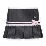 Fongt Cloth Forget French Ballet Style Striped Bow Lace Spliced Skirt Dress Suit