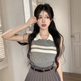 Women's Tank Top Summer Turndown Collar Sleeveless Tank Tops Preppy Style-Outfit