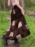 Patchwork Velvet Printed Midi Skirt-Outfit
